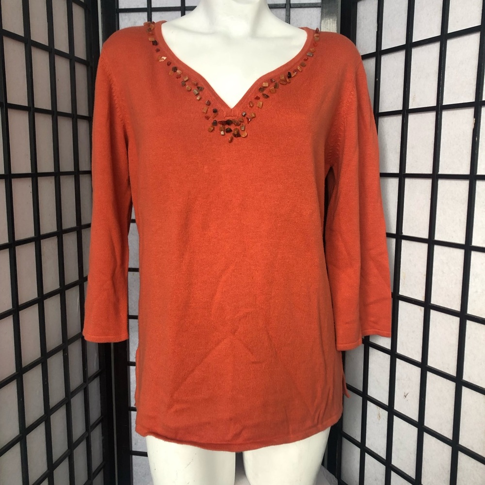 Orange womens xl sweater with little stone embellishments, ready for fall wear